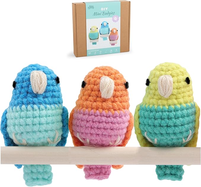 HOUSE CREATIVITY Crochet Kit for Beginners, Make 3 Mini Budgie Birds, Amigurumi by HouseCreativity