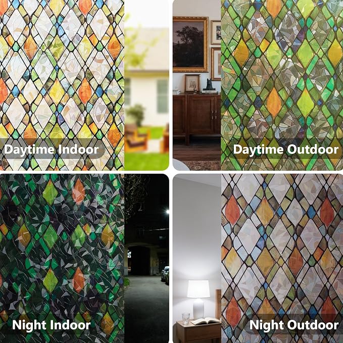 Window Privacy Film Stained Glass 35.4" x 157.4" Rainbow | Static cling – no - Image 7