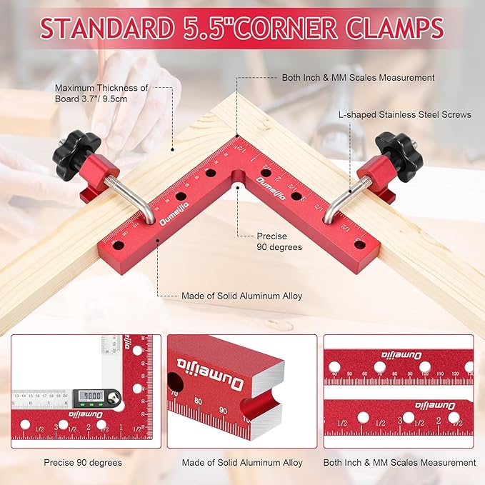 90 Degree Positioning Squares, Right Angle Clamps for Woodworking 5.5" x 5.5"(14 x 14cm), Aluminum Alloy Corner Clamps, Clamping Squares Tool for Picture Frame Box Cabinets Drawers (4 Pack)