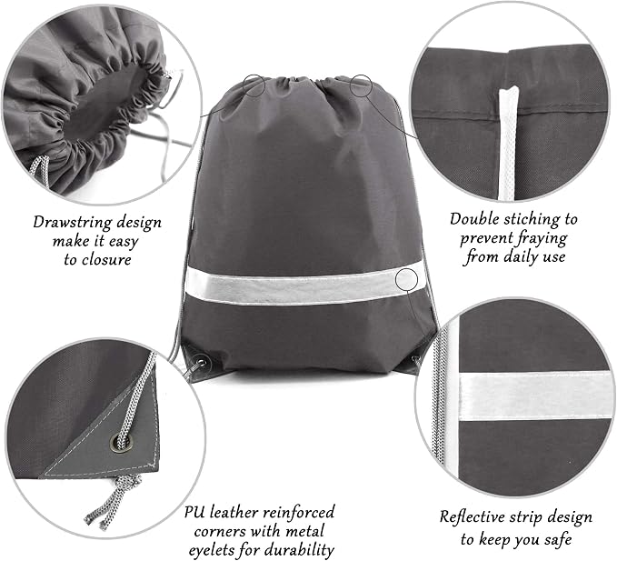 BeeGreen 20-Piece Grey Drawstring Backpacks, Reflective Cinch Sacks, DIY Blank - Image 4