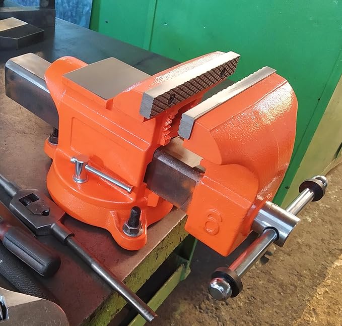 Forward Bench Vise 8 Inch Ductile Iron Bench Vice with 360 Degree Swivel Base and Channel Steel Guide Bar 30808 (8")