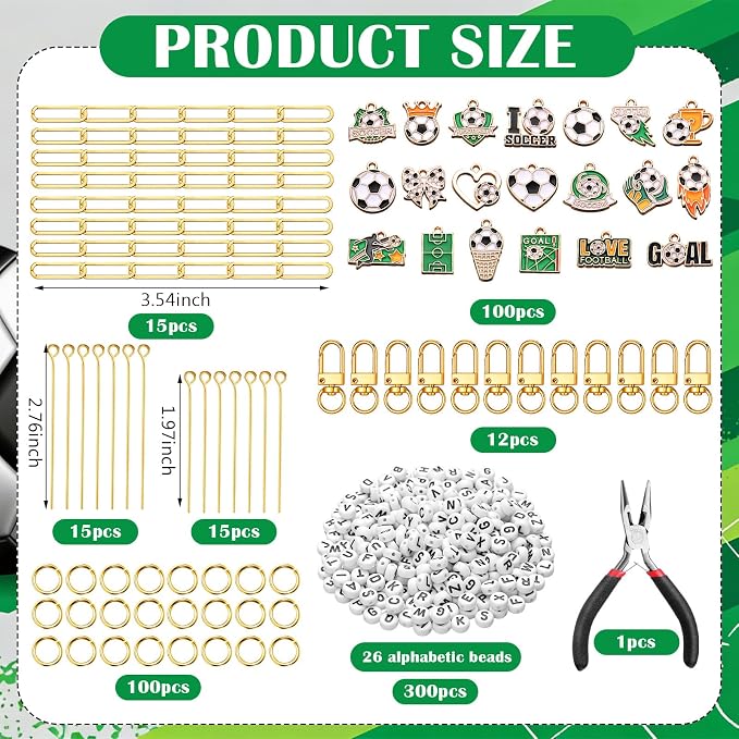 CraftyDream 558 Pcs Soccer Charms Keychain Making Kit DIY Soccer Charms Letter - Image 2