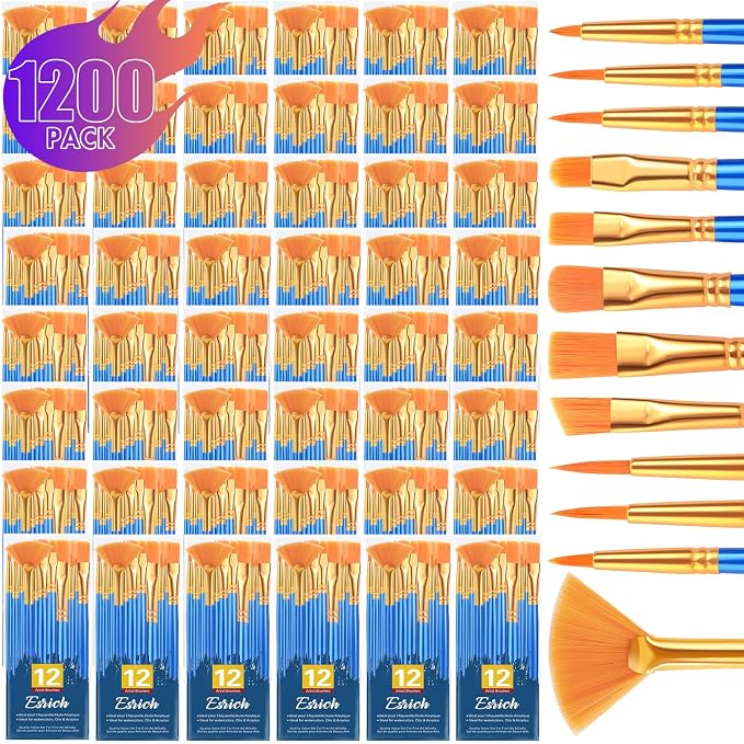 ESRICH 100pack/1200pcs Paint Brushes, Nylon Hair Paint Brushes Set by ESRICH