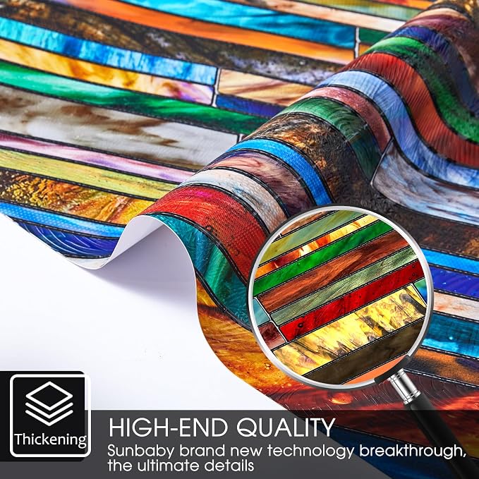 Coavas Stained Glass Window Film: Upgrade 3D Rainbow Window Clings Sun Blocking - Image 7