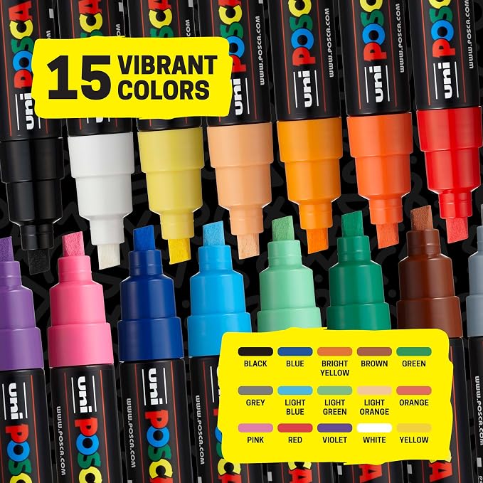 posca Acrylic Paint Markers, 8K Broad Bold Thick Chisel Tips, Artist - Image 2