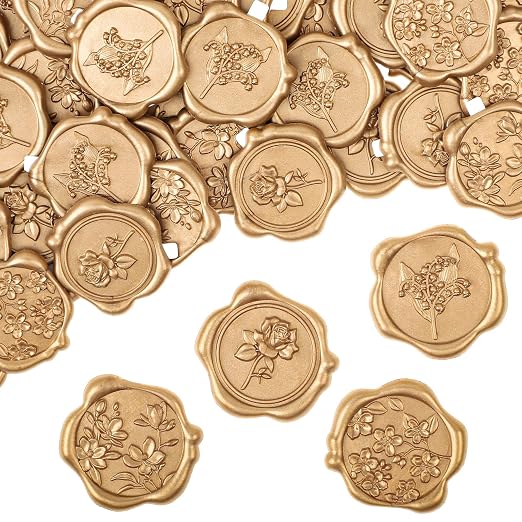 WSICSE Wax Seal Stickers, 60 Pack, Light Gold, 4 Styles | Self-Adhesive by WSICSE