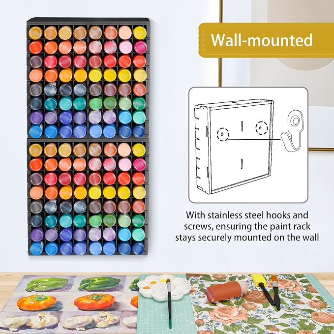 Krafetto 2 Pack 64 Grids Paint Organizer Storage Rack, Wall-mountable Craft - Image 4