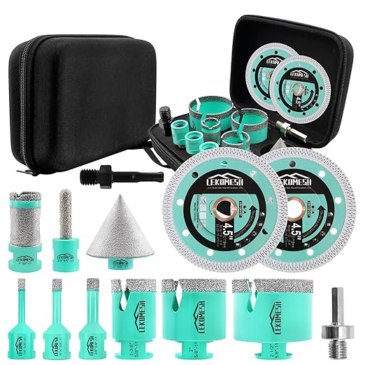 Tile Hole Saw Kit for Porcelain - (6/8/10/35/50/65mm+Finger Bit+Drilling Milling +Chamfer Bit+Adapter+Tile Blade) Diamond Drill Bits for Ceramic Marble Brick Granite,5/8"-11 Thread