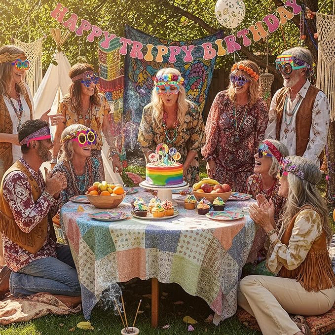 Pajean 36 Pcs 60s Party Decorations 60's Photo Booth Prop 60 Hippie Themed - Image 5