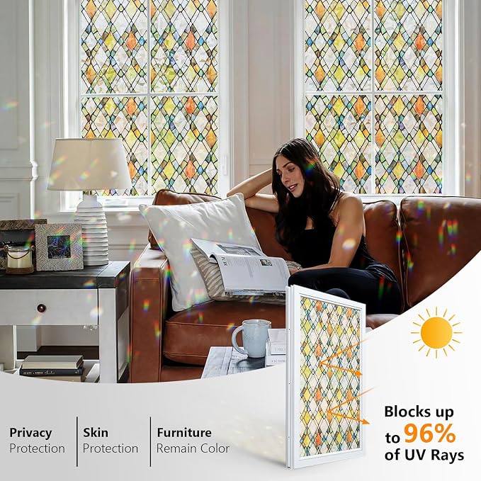Window Privacy Film Stained Glass 35.4" x 157.4" Rainbow | Static cling – no - Image 2