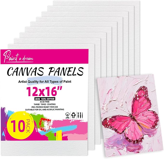 10 Pack 12"x16" Canvas Panels 100% Cotton by PaintaDream