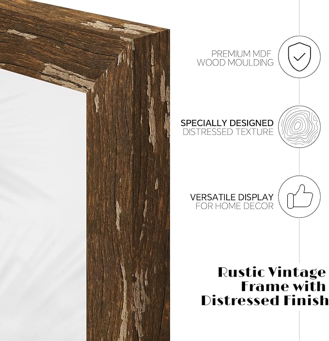 puthiac 4x6 Rustic Farmhouse Picture Frame, Warm Walnut, 1 Pack | Distressed - Image 2