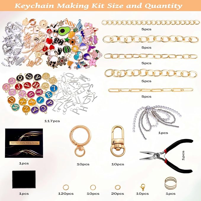 Wurosi 325Pcs Charms Lip Gloss Keychain Making Kit, Including 20 Keychain Clips - Image 2