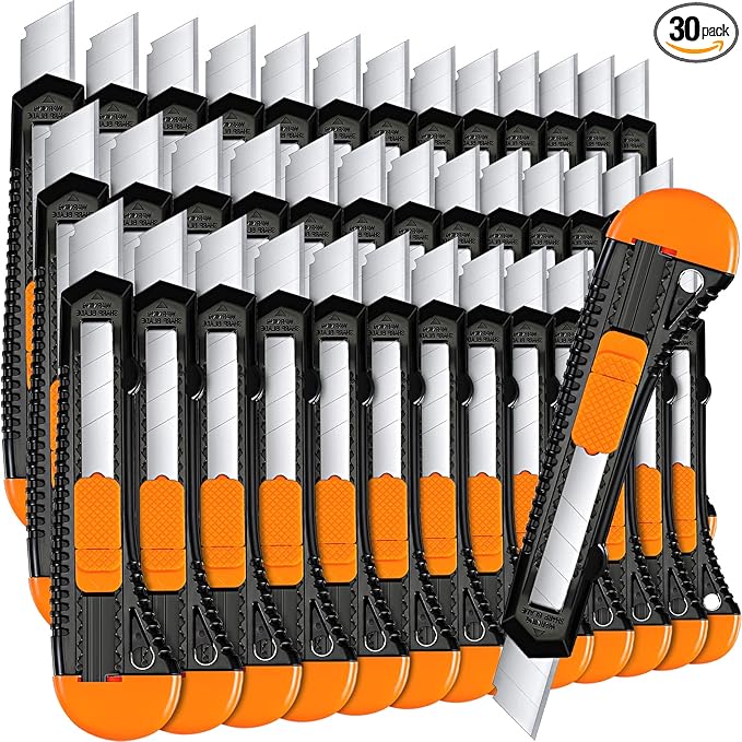 Lasnten 30 Pack Box Cutter Retractable Utility Knife 18mm Wide Blade Cardboard Cutter Suitable for Office Art, Craft and Home Use