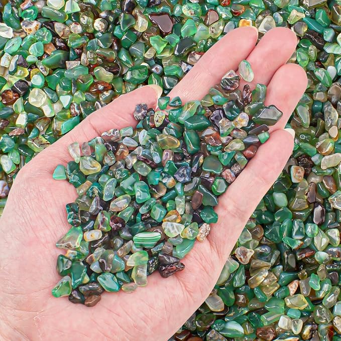 Green Agate Crushed Stone Tumbled Chips 0.88 Lb, Tumbled Polished Crystal Chips by EZEELAI