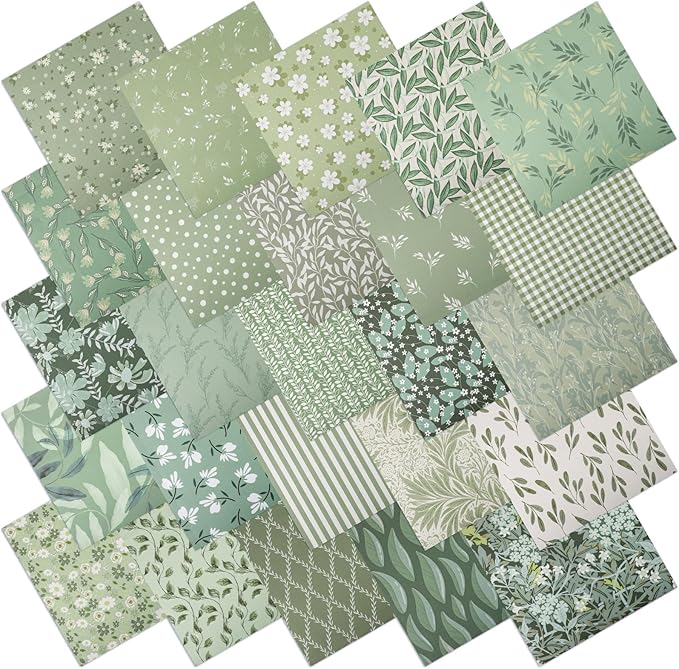 25 Pcs Sage Green Cotton Fabric Squares, 10 x 10 Inch, Precut | 25 assorted by Needbrock