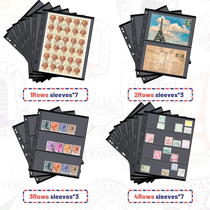 20 Sheet Stamp Pages for Stamp Album Binder 1/2/3/4 Pockets Collectors Postage - Image 3