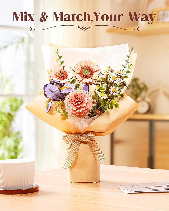 Rowood 3D Puzzle, Mother's Day DIY Wooden Flower Building Craft Kits - Image 4
