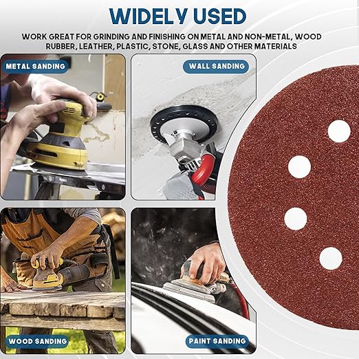 5 Inch 8 Hole Sanding Discs, 100 PCS 40 Grit Hook and Loop Sandpaper, Round Aluminum Oxide Sand Paper Discs for Random Orbital Sander