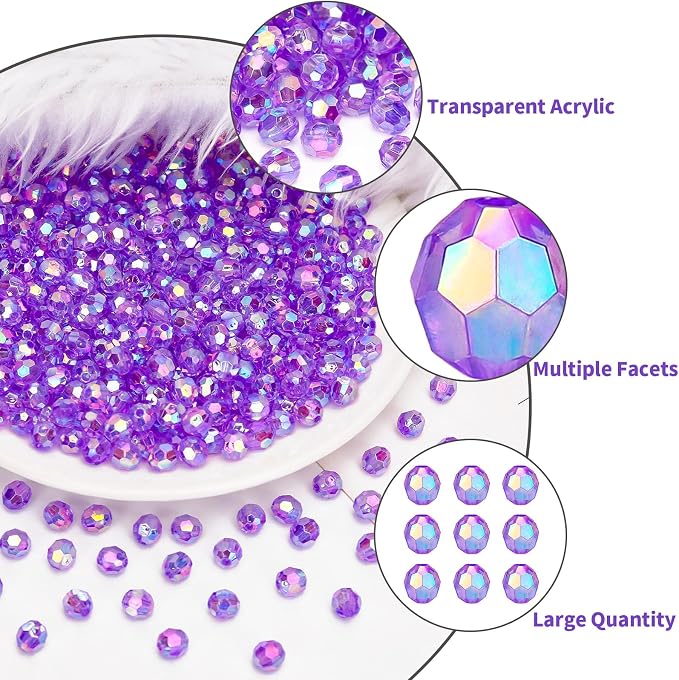 BONNY BOXX 1000pcs 6mm Acrylic Faceted Round Crystal Beads Transparent Purple - Image 4