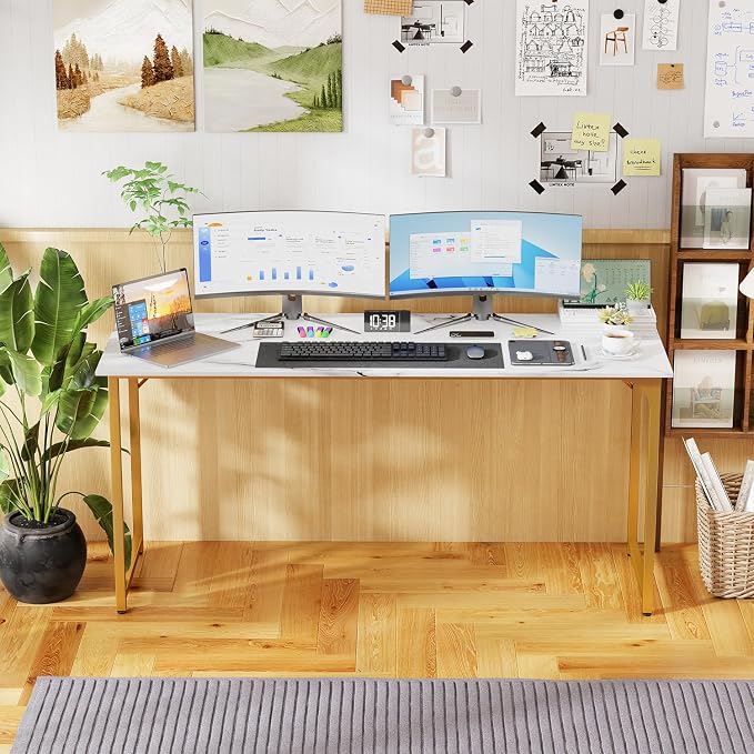PayLessHere | 63 Inch Computer Desk | White Gold | Office Desk - Image 7