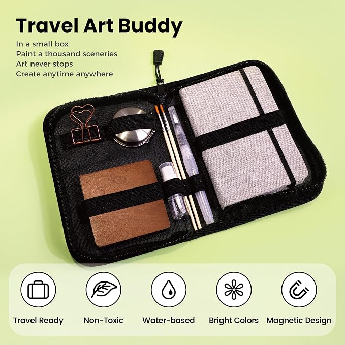 Pagather 24 Colors Mini Watercolor Travel Set, Portable Watercolor Kit - Image 3