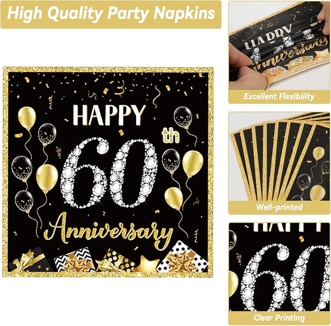Qyeahkj 50 Guests 60th Anniversary Plates and Napkins Party Supplies 60th - Image 4