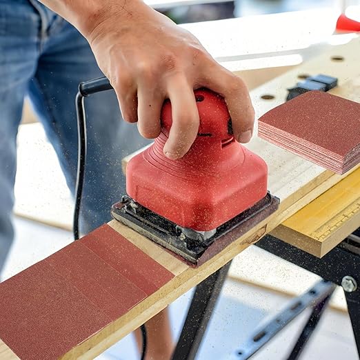 1/4 Sandpaper Sheet – 4-1/2” x 5-1/2”, P80 Grit, Red Aluminum Oxide, Plain Backing, 50-Pack – Sandpaper Sheets for Palm Sanders and Woodworking