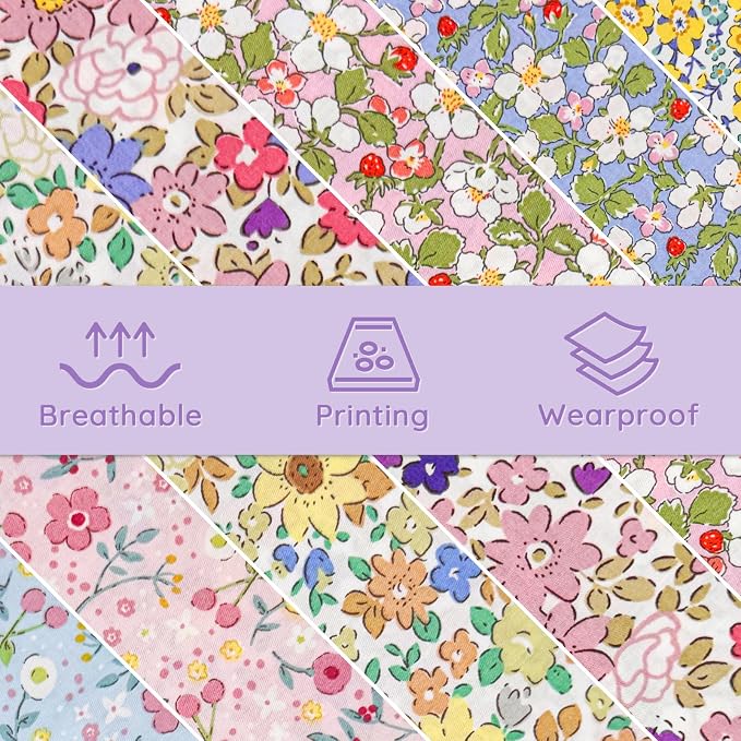 Aubliss 8pcs Fat Quarter Fabric Bundles Quilting Cotton Craft Fabric Pre-Cut - Image 5