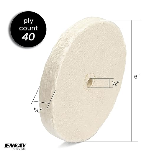 ENKAY - 6" Spiral Sewn and Loose Cotton Buffing Wheels (2 Pack) for Polishing Metal and More, for Use with Polishing Compounds, Buffing Machines & Bench Grinders