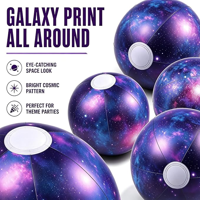 Realspring 12 Pack 8 Inch Galaxy Beach Balls – Space Themed Pool Toys - Image 3