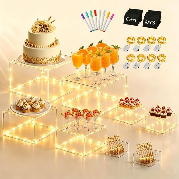 8 Pcs Clear Acrylic Buffet Risers by Qinzave