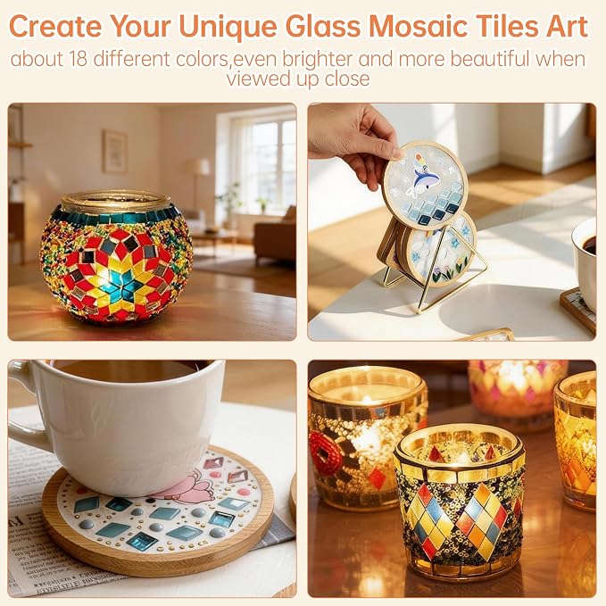Glass Mosaic Tiles for Crafts Bulk, 400g Mixed Colors Small Glass Tiles - Image 5