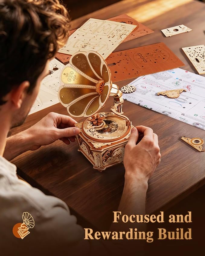 ROKR 3D Wooden Puzzles for Adults, Diva Phonograph Music Box Mechanical Model - Image 2