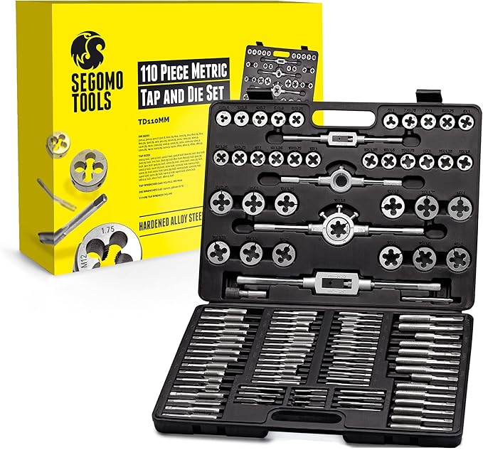 Segomo Tools 110 Piece Hardened Alloy Steel Metric Tap And Die Threading Tool Set With Storage Case | Metric Tap and Die Set | Rethreading Kit | Tap Set | Tap and Die Kit - TD110MM