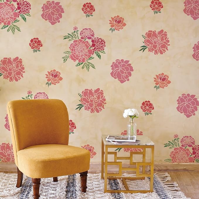 INFUNLY 8pcs Peony Wall Stencils - Image 5