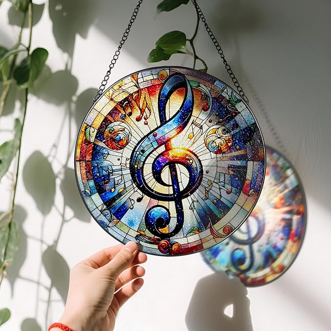 Stained Glass Window Hanging, LAOWEIKI 8'' Musical Note Suncatcher, Stained - Image 3