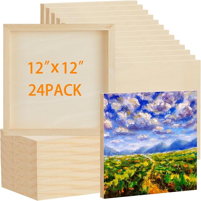 Barydat 24 Pcs Wood Panels for Painting 12'' x 12'' Unfinished Wood Canvas by home