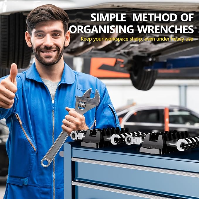 12PCS Magnetic Modular Wrench Organizer Set - Tool Drawer Storage Rack with Metric & SAE Labels, Wrench Holder with Magnet, Perfect Tool Gift for Men, father, boyfriend, DIYers & Mechanics (Blue)