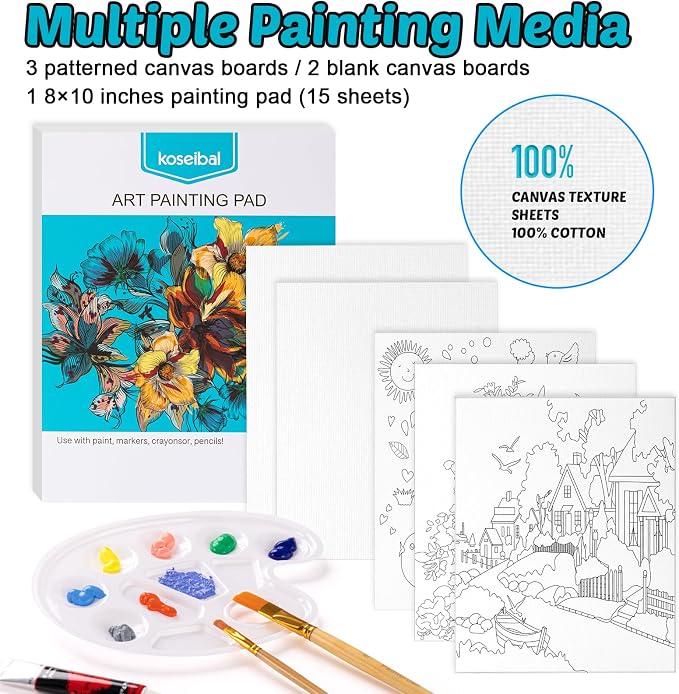 koseibal Acrylic Paint Set for Kids, Art Painting Supplies Kit - Image 4