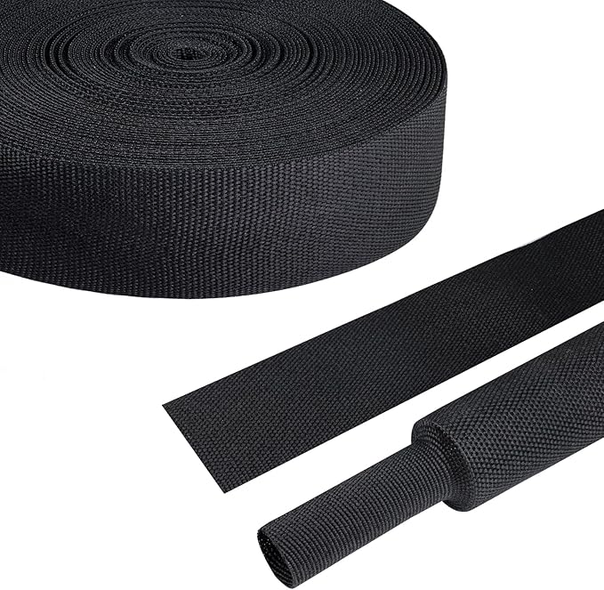 50% Woven Wire Loom Heat Shrink Braided Sleeving Shrinkable Fabric Cable Sleeve Braid Hose Covering Protection for Automotive Wire/Harness/Sheath(1-1/8"-42ft)