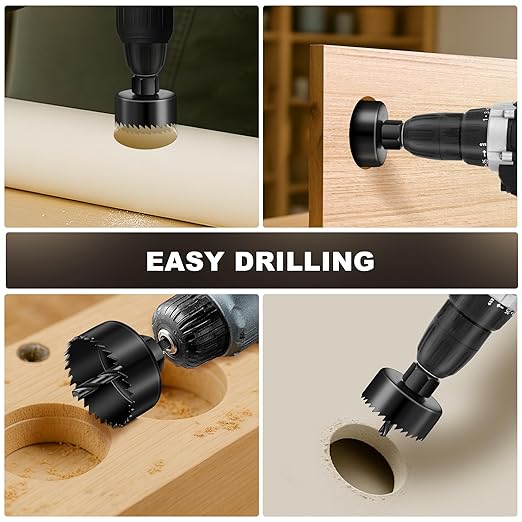 6PCS Hole Saw Kit, Hole Saw Set Includes 4 Sizes 1-1/4" to 2-1/8"(32-54mm), Mandrels and Hex Key，High Quality Hard Carbon Steel Hole Saw for Soft Wood, PVC Board, Plywood