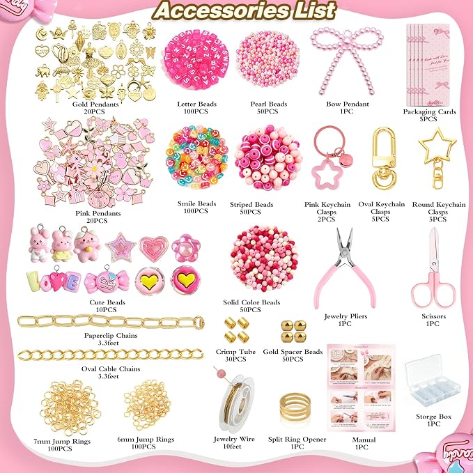 Ecoofor 707 Pcs Lip Gloss Beaded Keychain Making Kits, 78.8 Inch Chains - Image 5