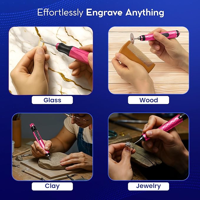 ELK Customizer Engraving Pen for All Materials - 2025 UPGRADED Torque - Rechargeable, Wireless & Beginner Friendly - Engrave 50+ Surfaces - For DIYers & Artists - 30+ Bits & Tools Included - Pink