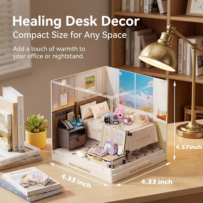 Cozy Hotel Room Miniature House Kit, Plastic DIY Dollhouse - Image 5