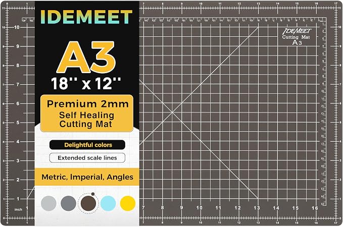 Premium Self Healing Cutting Mat 18'' x 12'', A3 Non-slip Sewing Mat by IDEMEET