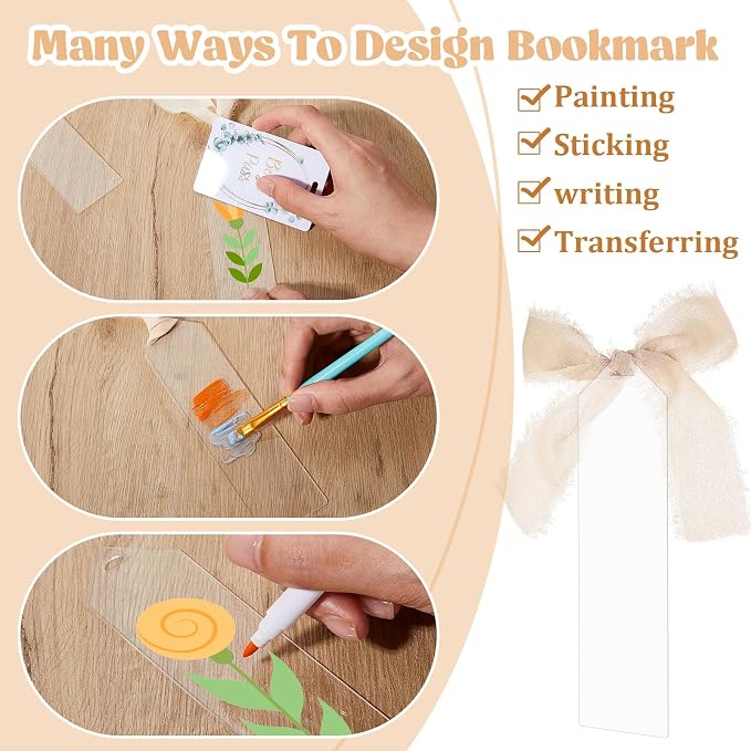 Yeaqee 100 Pcs Acrylic Bookmark Blanks Clear Bookmarks Acrylic Tags - Image 5