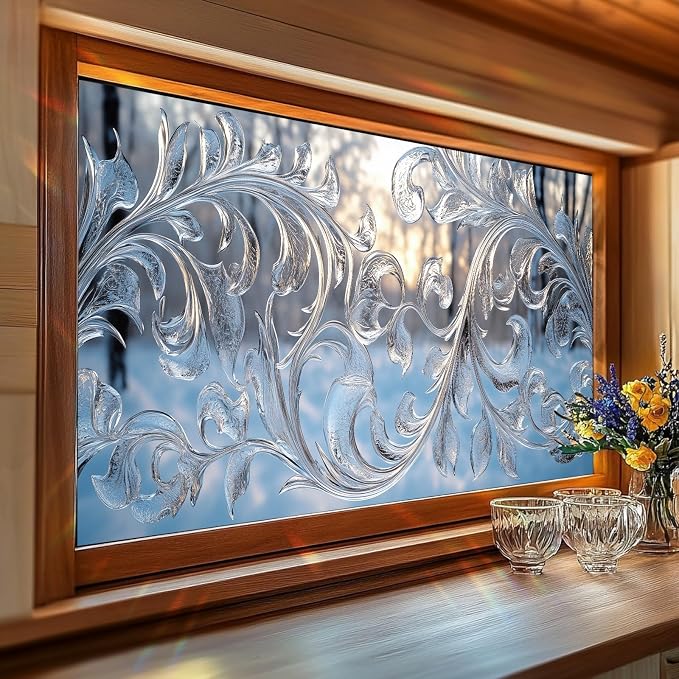 Frosted Floral Window Film 17.7 x 39.3 Inch Snowflake Ice Pattern Static Cling by Unknown