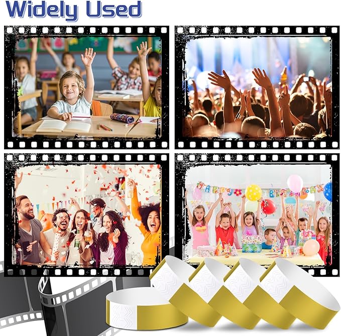 2000 Pcs Paper Wristbands for Events Waterproof Neon Gold Wrist Bands Adhesive Concert Identification Wristbands Hand Bands for Events(Gold)