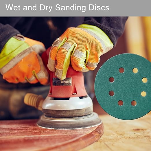 5 Inch 8 Hole Sanding Discs, 50 Pcs Wer Dry Sandpaper 2000 Grit Hook and Loop Green Polyester Film Backed Sanding Disc for Random Orbital Sander Wood Car Metal Plastic (2000 Grit, 50 Pack)